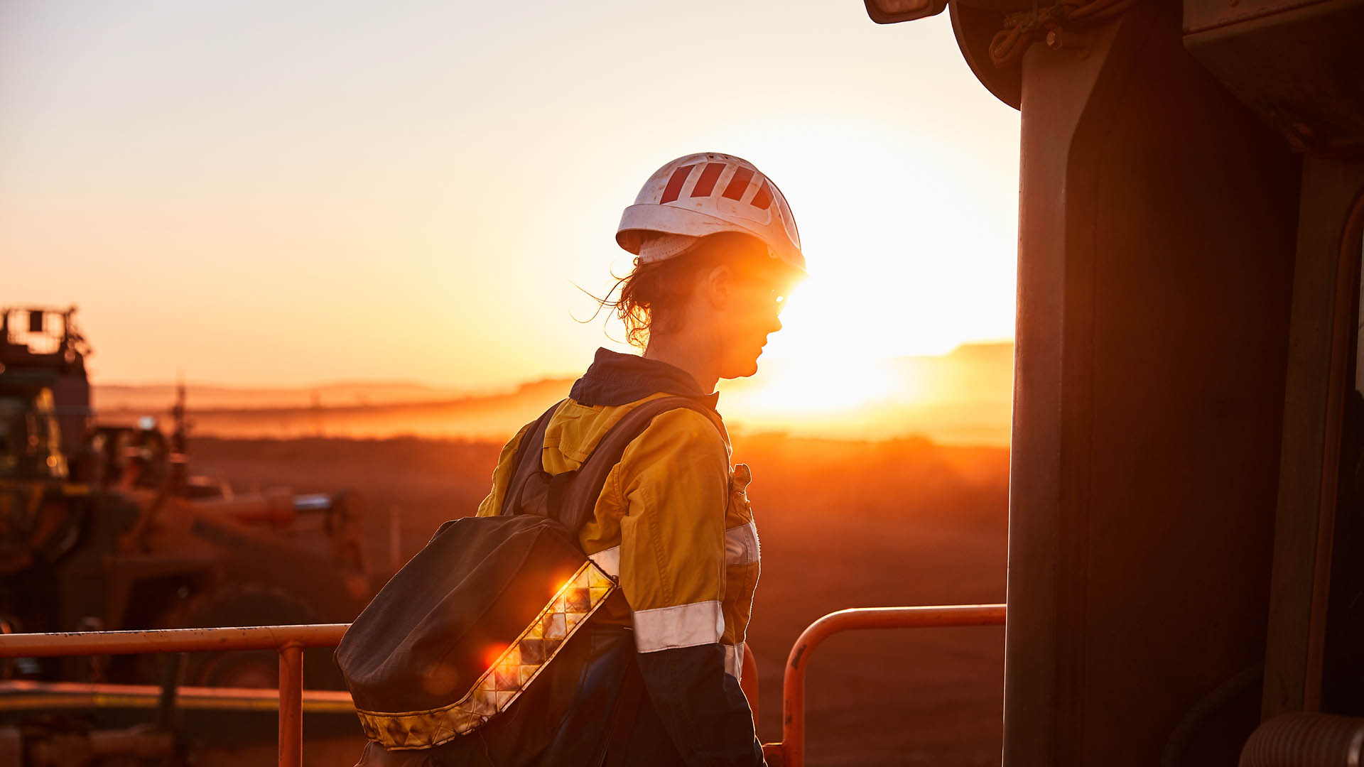 Employee at sunset in the Pilbara