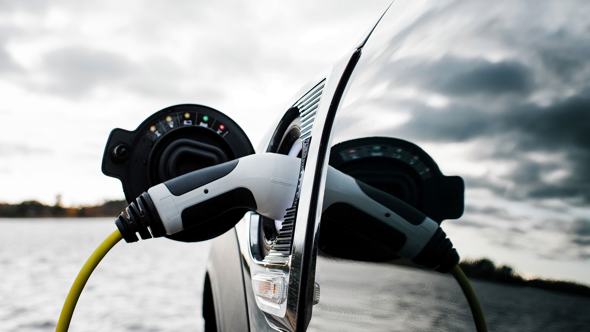 Electric car near a body of water
