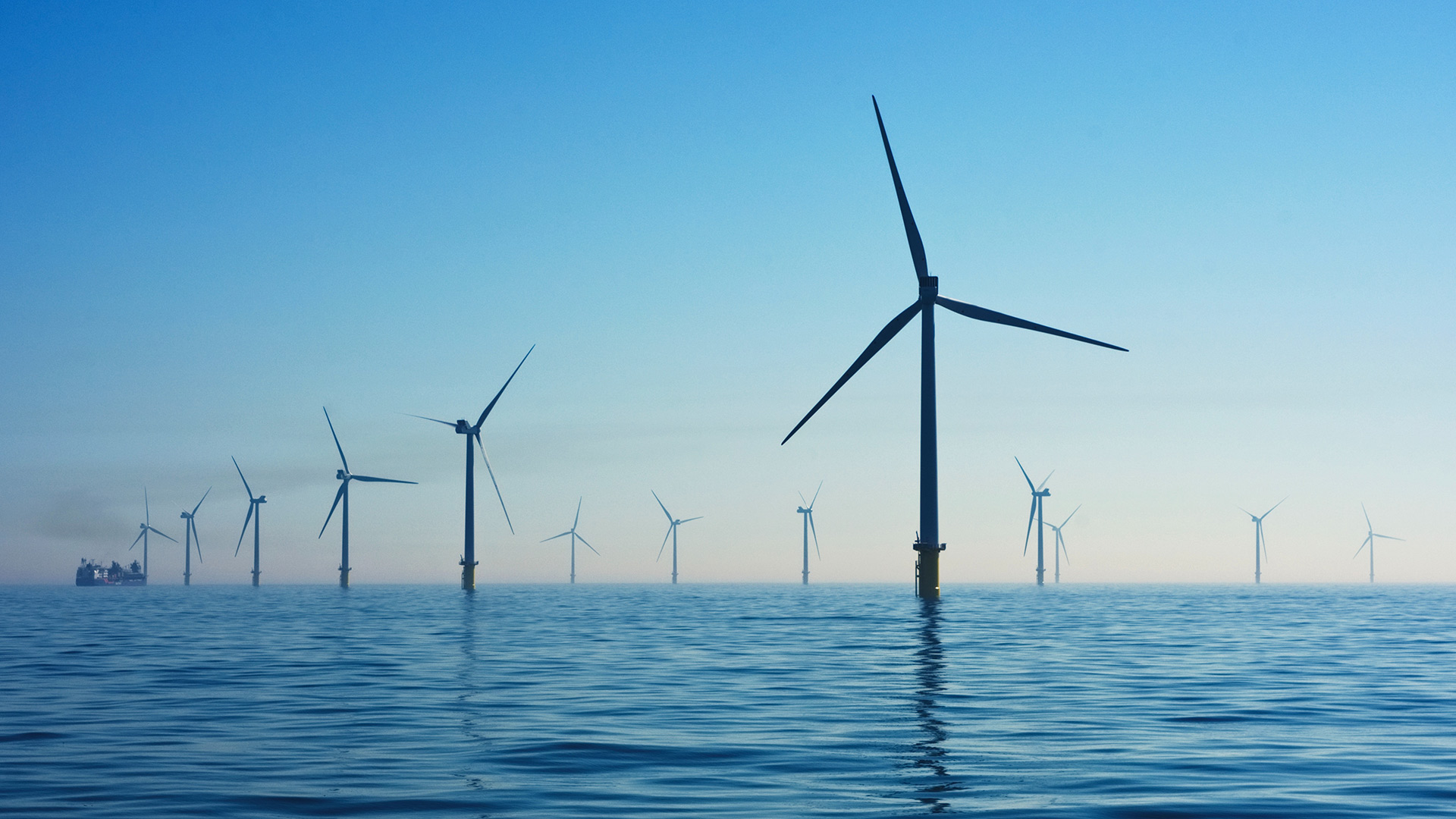 Wind farm reflected in water